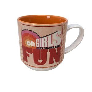 Girls Just Wanna Have Fun Song Mug Cyndi Lauper 1979 Sony Orange Coffee Cup